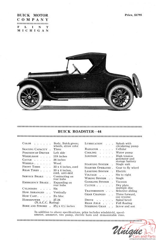 1921 Buick Specifications Brochure Page 6